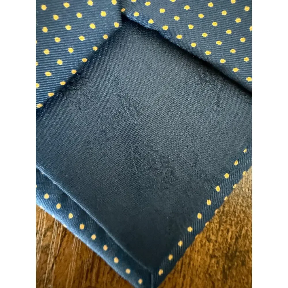 Vintage Gucci Made in Italy Navy Blue & Gold Polka Dot Logo Silk Tie